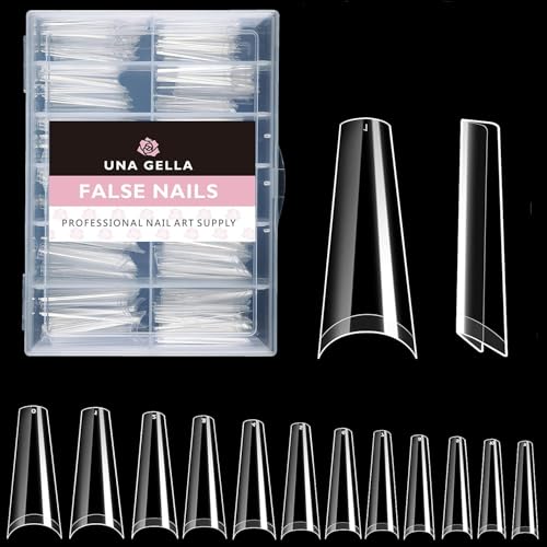 Image of UNA GELLA Gel Nail Tips Coffin - Long Coffin Ballerina Nails Tips Half Cover Ballerina Acrylic Fake Nails 216PCS Falese Nail Tips for Nail Extension 12 Sizes Home DIY Salon