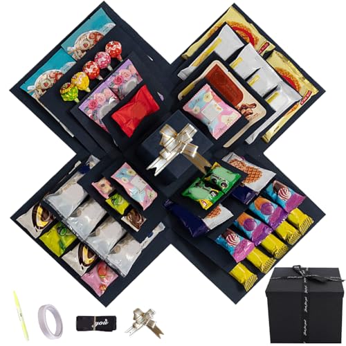 Kiswleon Caja sorpresa negra, creativa caja explosiva de 5 capas, caja de regalo hecha a mano, caja de regalo para dulces, caja sorpresa de cumpleaños para San Valentín Kiswleon Caja sorpresa negra, creativa caja explosiva de 5 capas, caja de regalo hecha a mano, caja de regalo para dulces, caja sorpresa de cumpleaños para San Valentín