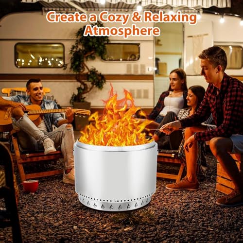 20.5'' Smokeless Outdoor Fire Pit - 24lbs Stainless Steel Wood Burning Stove w/360° Airflow & Ash Pan, Portable Fireplace for 4-6 People, Backyard, Patio, Camping