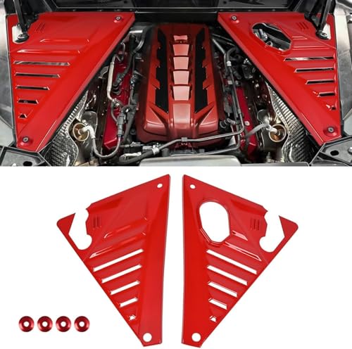 Image of 2PCS Upgrade Gloss Red Engine Bay Side Panel Covers Compatible with for Corvette C8 Stingray Z51 2020-2026 and for C8 Z06 2023+,ABS Plastic Mid Engine Compartment Dust Debris Shield Guards