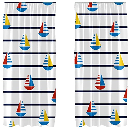 Cortinas opacas marinas de rayas para crear un dormitorio infantil tematico y oscuro 2
