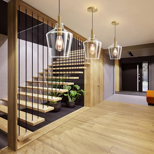 Image of Glass Pendant Lighting for Kitchen Island Entryway 1 Pack Gold Clear 8 Inch