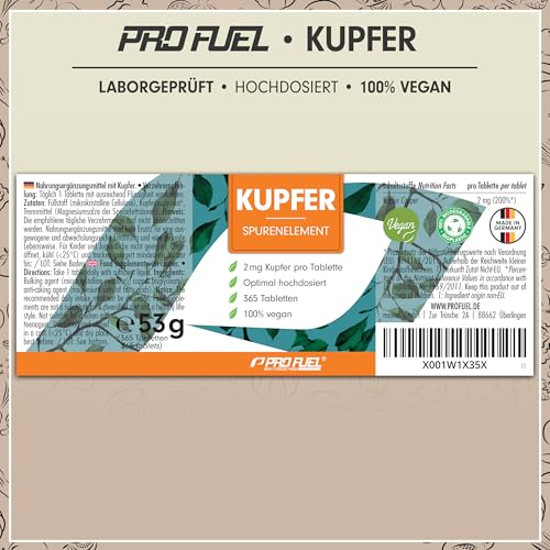 Kupfer Tabletten 365 Stück mit 2 mg Kupfer aus Kupferbisglycinat