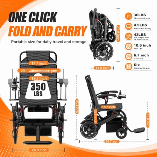 Image of Electric Wheelchair for Seniors, 15MI Range, Carbon