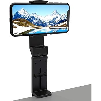 Cell Phone Stand, Adjustable Phone Holder, Portable Mobile Stand with Adjustable Angle 360 Rotating Phone Clamp Holder Mount Compatible with iPhone, Android Phone for Travel, Desk, Bed, Cabinet