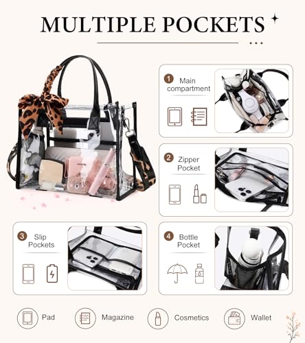 Image of Clear Tote Bag Stadium Events Transparent Clear Purse for Women Thick PVC Shoulder Bag with Guitar Strap for Concert