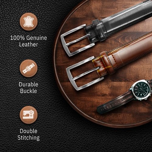 Image of Genuine Leather Dress Belts For Men - Mens Belt For Suits, Jeans, Uniform With Single Prong Buckle - Designed in the USA