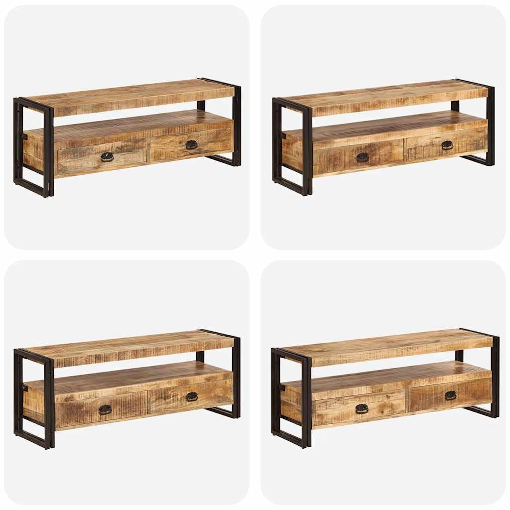Générique Mobile TV 120 x 35 x 45 cm, legno di mango solido | Stile Vintage, 2 Cassetti, Mensola, Telaio Acciaio Rinforzato, Archiviazione Multimedia