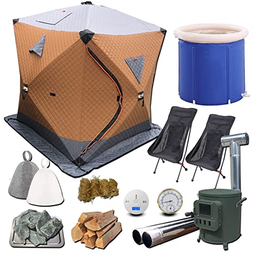 MGC JAPAN TRADE ととのうに挑戦 サウナテント フルセット 届いた日からすぐ使える テントサウナ 自宅 庭 (ブラウン×グレー)