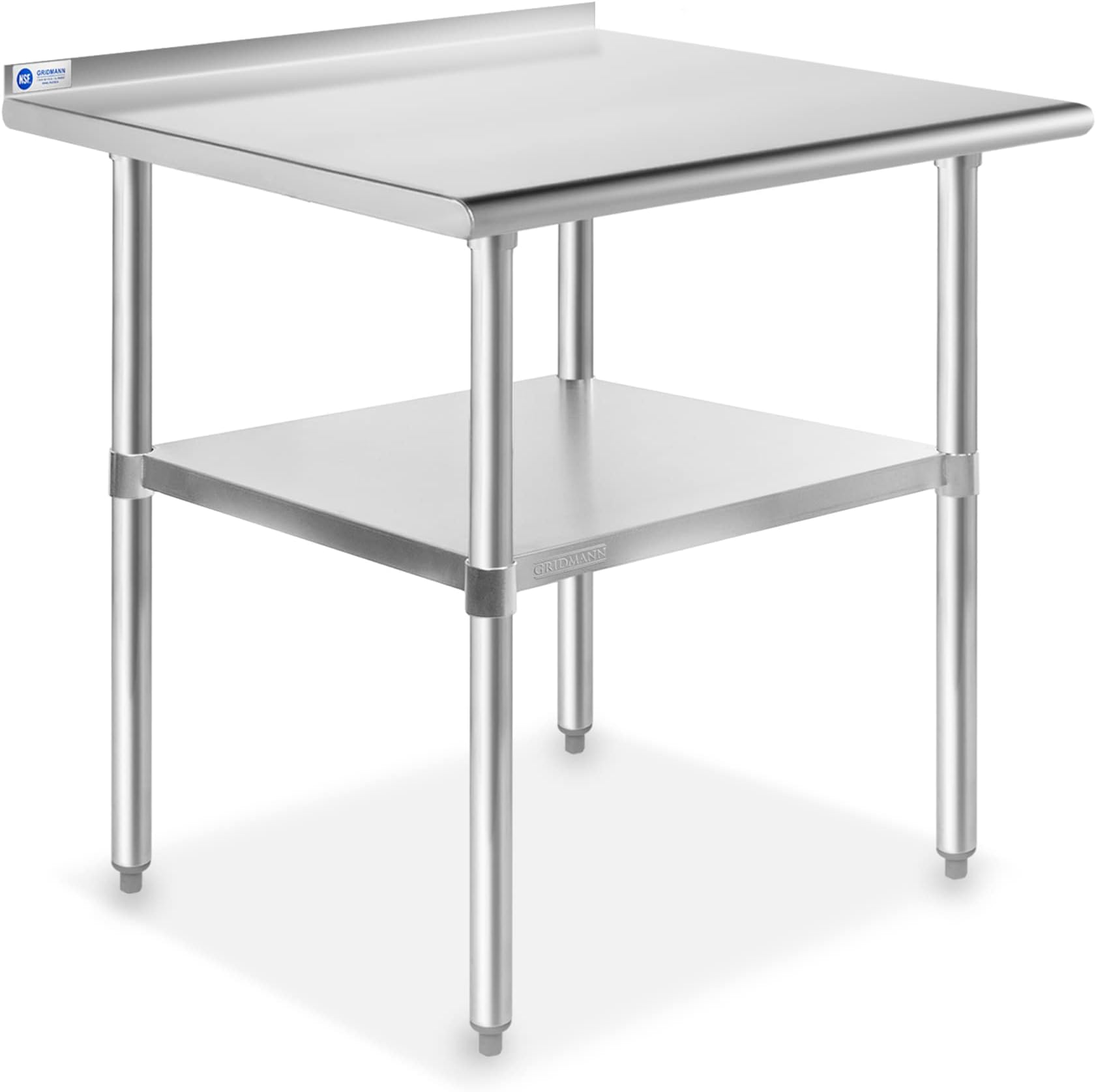 Stainless Steel Kitchen Prep Table 30 x 24 Inches with Backsplash & Under Shelf, NSF Commercial Work Table for Restaurant and Home