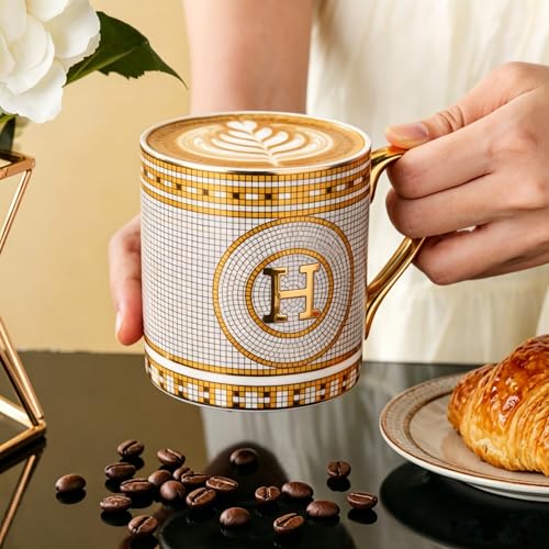 Taza de porcelana con borde dorado y diseño mosaico, 14oz miniatura 3
