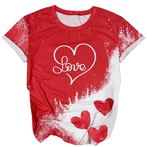FAVIPT Love Gnome Print Tie Dye Shirts Valentine's Day Graphic Tee Short Sleeve Tops for Women,Cute Print V Neck Nursing Uniform Shirts Casual O Neck T Shirts