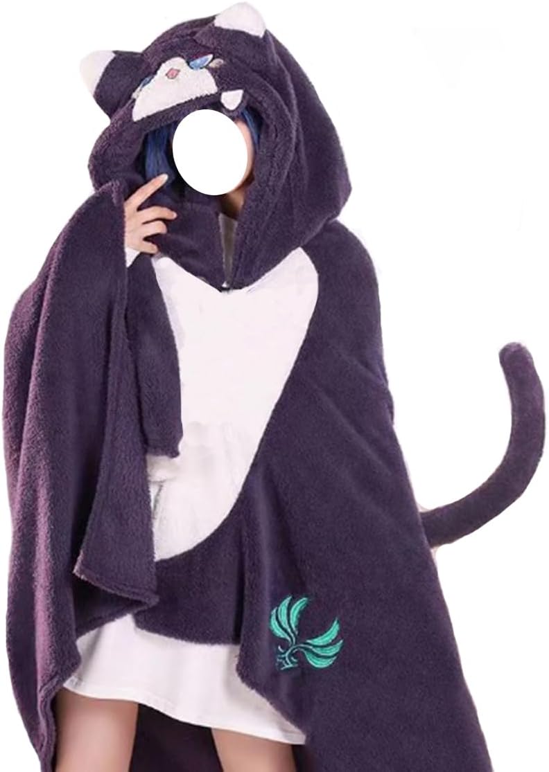 Tomioka GenshinImpact Cosplay Air Conditioning Blanket Anime Cosplay Hooded Cloak Shawl Wrap Nap Quilt Hooded Cloak Wandrer One Size