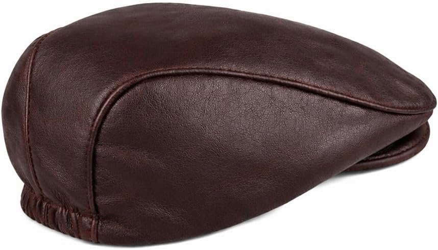 Handmade Men’s Real Leather Newsboy Cap – Vintage Sheepskin Leather Flat Cap, Classic Cabbie Driver Ascot Hat