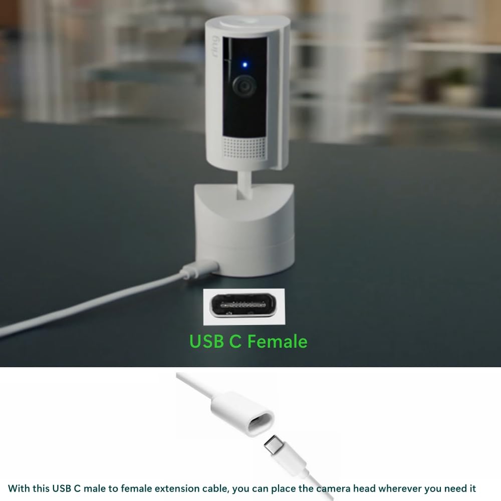 Cable de extensión de alimentación de 20 pies de largo, USB C macho a hembra compatible con cámara interior Ring Pan-Tilt (versión 2024), cargador Mag-Safe, iPhone 16/15 (blanco, 20 pies)