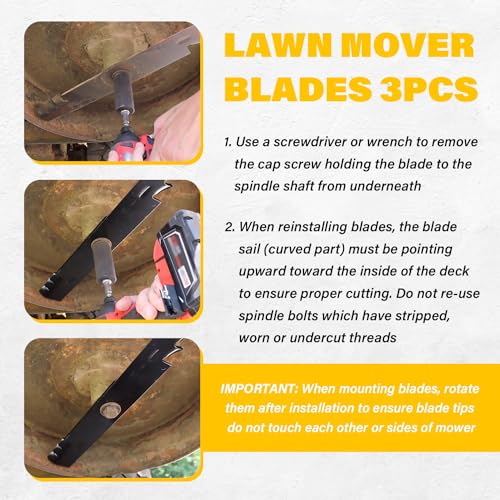 Replace for 3PK Lawn Mover Blades, Fit for 60" Hustler 794230 793935 794214 600901 603992X 793794 793794X - for Diesel Z, Hustler Z, Raptor SD, Super 104, Replace for New Oregon G3 Gator Blades by usvehj - Image 6