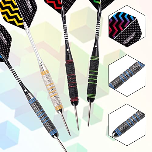 Turnart Darts Metal Tip Set - Steel Tip Darts Darts Set Professional Metal Darts Dart Board Set 12 Pcs 24 Gram 20 O-Rings Aluminum Darts Shafts 24 Extra Flights Darts Tool (Blue) by Turnart - Image 4