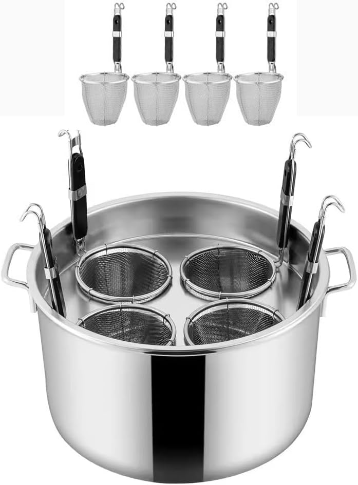 Commercial Pasta Pot Cooker Insert Set with Divider and Colander Strainer for Pasta,Noodles,Veggies (A 3 Holes)