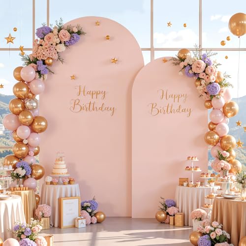 Image of 7.2FT 6FT Arch Backdrop Cover for Wedding, Set of 2 Stretchy Spandex Fitted Arch Stand Cover for Baby Shower, Birthday Party Decor, Chiara Backdrop Cover with Double-Sided Design(Dusty Pink)