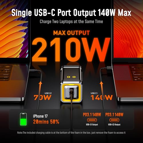 AOHI 210W PD 3.1 Laptop Power Bank 10000mAh, Dual 140W USB-C Port Charger - image 2