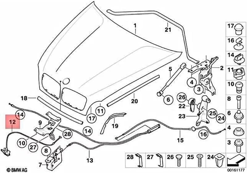 Hood Handle for E70 E71 E72 2007 2008 2009 2010 2011 2012 2013 2014 Release Cable Car Engine Hood Release Wire with Handle 51237164798