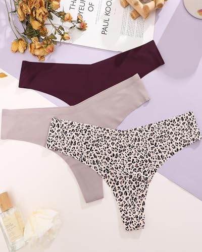 Image of FINETOO Seamless Thongs for Women Sexy No Show Panties Invisible V-waisted Stretch Lingerie Underwear 6 Pack
