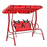 JOYMOR Kids Patio Swing, Upgraded 2-Seats Toddler Porch Swing Glider with Adjustable Canopy and...
