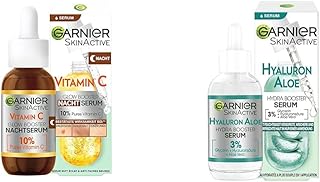 Garnier Nachtserum mit Vitamin C, Gegen dunkle Flecken und müde Haut & Feuchtigkeitsspendendes Serum für ein straffes und strahlendes Hautbild, Mit beruhigender Aloe Vera und Hyaluronsäure