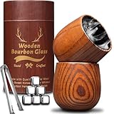 Original Charred Wooden Bourbon Drinking Glass, 11oz Handcrafted Whiskey Glasses for Men, Unique Unbreakable Old Fashioned Whiskey Gifts for Men, Dad, Husband or Bourbon Lovers(2 Pack)