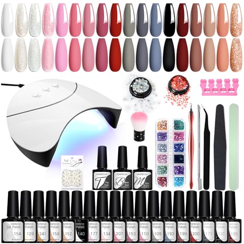 VANREESA Kit Semipermanente Unghie, 18 Colori Kit Unghie Gel Completo con Base Top Coat e Lampada U V Led Unghie 36W Regalo per Donne Set Manicure per Principianti