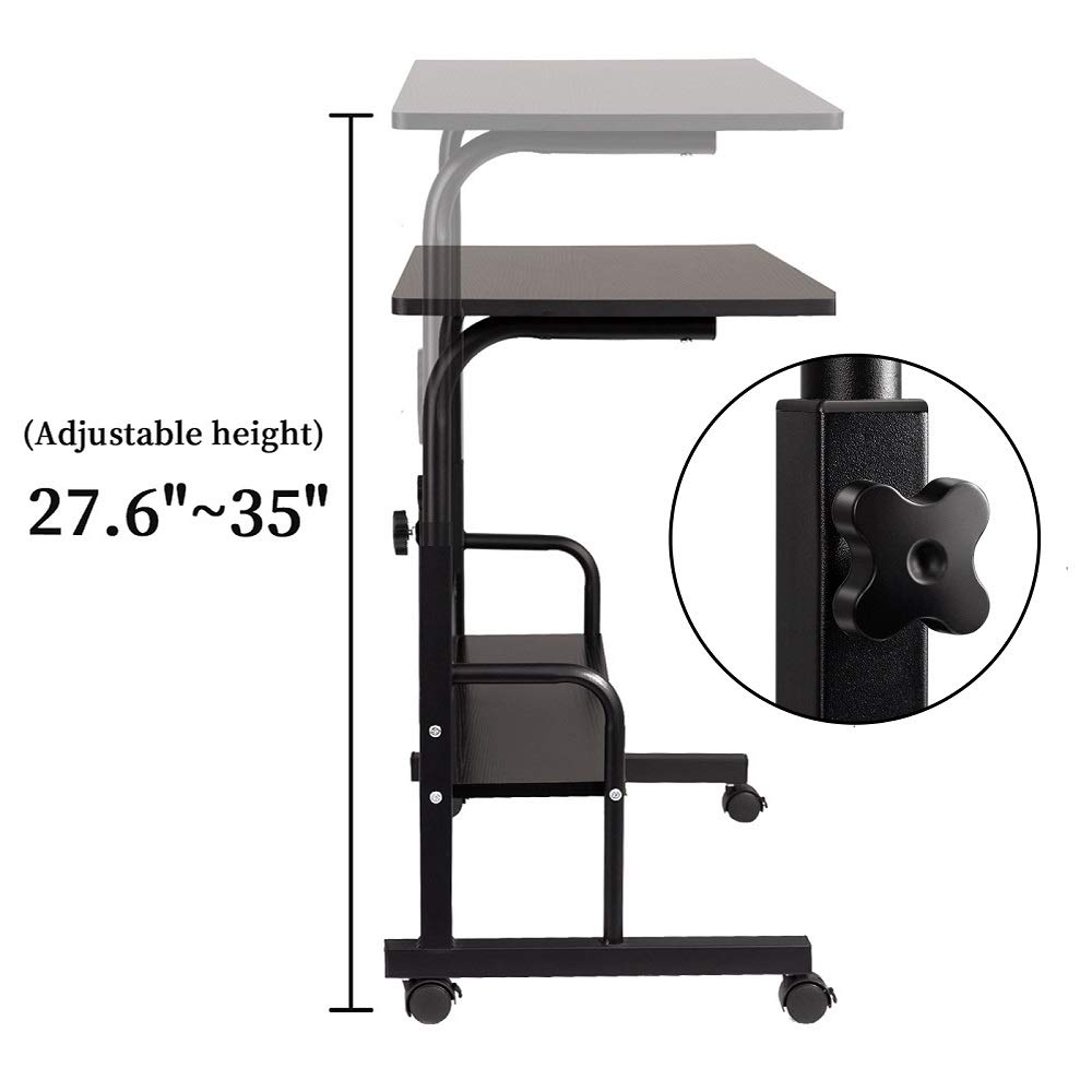 GAJOO Mobile Side Table Mobile Laptop Desk Cart 23.6 Inches Tray Table