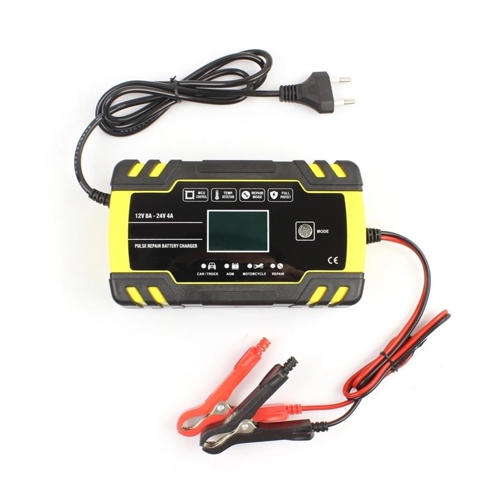 Caricabatterie intelligente 12V/24V 8A, caricabatterie rapido con avvio automatico FO, adatto for auto, moto e camion, uso a secco e a ciclo profondo(Army green)