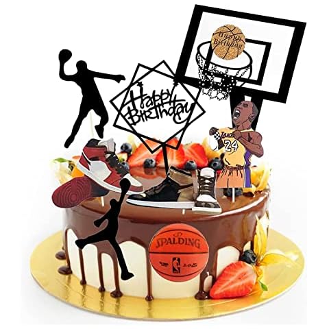 LAPONO Basketball Cake Toppers 8pcs Sports Theme Birthday Decoration Party Supplies Personalised Cupcake Dessert Topper with Backboard Slam Dunk Sneakers Perfect For Players Kids Boys Girls Men Cover