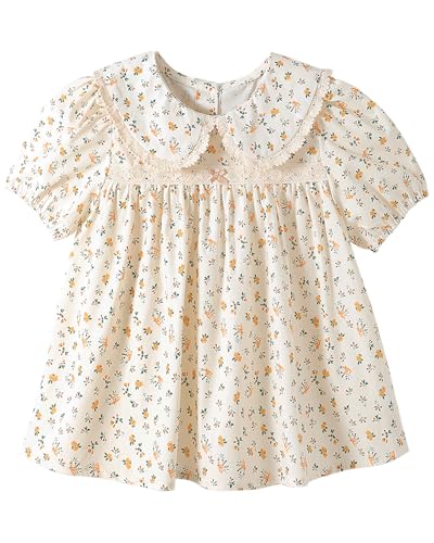 Image of Girls Summer Short Sleeve Tops Cute Ruffle Square Neck Peplum Shirts Casual Cotton Smocked Blouse 2-12 Y