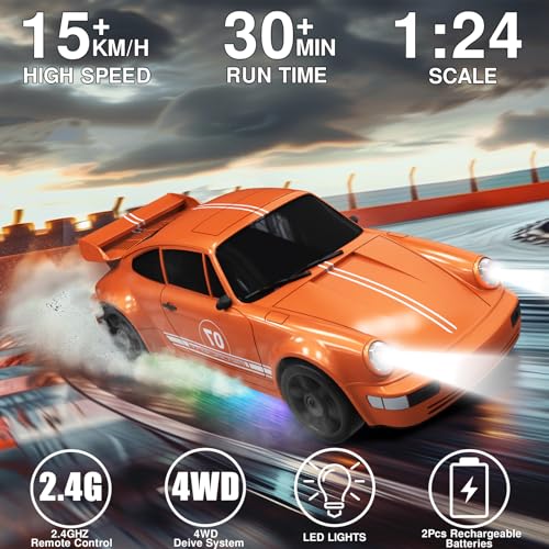 Image of RC Drift Car 1:24 Remote Control Car 4WD 15KM /H High Speed Racing Sport Car with LED Lights RC Cars Toy for Kids Boys Girls Adults Gifts Birthday Christmas