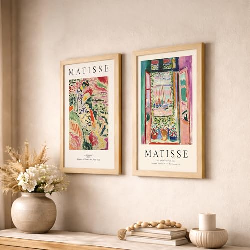 Image of NoWorries Classic Abstract Wall Art Framed Painting Set | Matisse Inspired Modern Art Posters Frame | Premium 300 GSM Paper Print with Synthetic Wooden Frames | Elegant Wall Decor for Living Room, Bedroom, Studio & Office (Set of 2) (NATURAL, ART-2, 13X19INCHES)