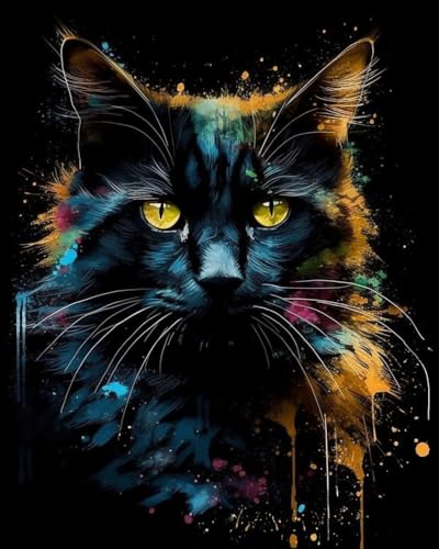 Generic Colored Black Cat Cross Stitch Kits for Beginners Stamped Cross-Stitch Supplies Needlework DIY 11CT 3 Strands Cotton Thread Printed DIY Needlepoint Kits 40×50cm (ws20), YYP EMBO WAS20