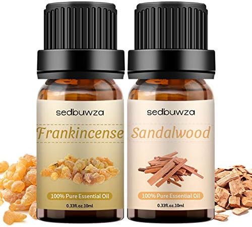 Sandalwood Oil Frankincense Essential Oil Set, 100% Pure Organic Aromatherapy Oils Gift Set for Diffuser, Massage, Soap, Candle Making - 2 x 10ml