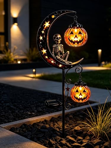 ChayWillow Solar Halloween Skeleton Moon Pumpkin Stake Light - image 7