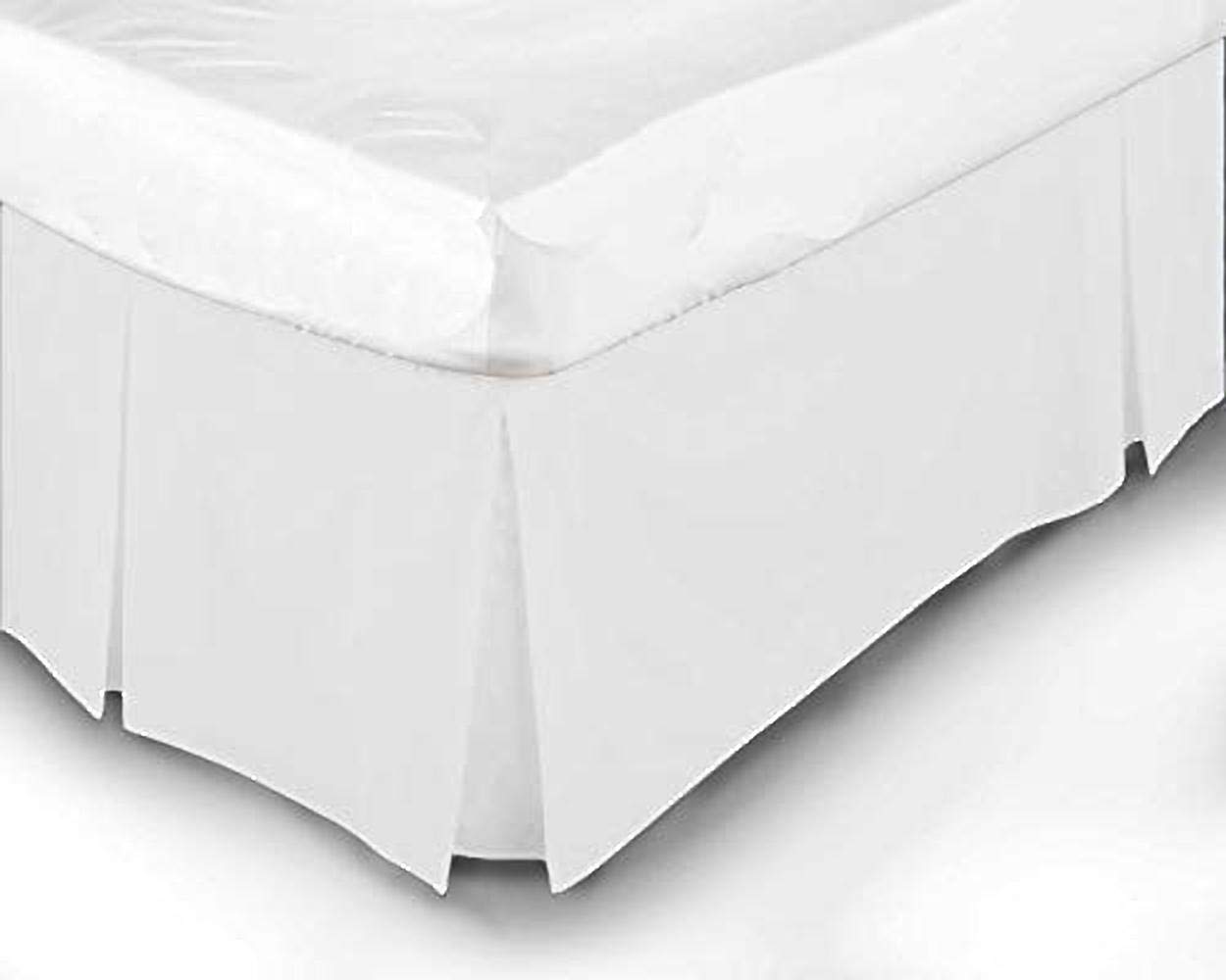 Looms & Leaves White 100% Poly Cotton Plain Dyed Platform Base Valance Box Pleated Sheets In (, Single)