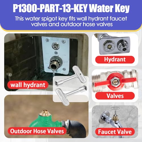 Image of 2 Pack Hydrant Key 3 /8 for Zurn P1300-PART-13-KEY Water Key, Fire Hydrant Water Spigot Key for Wall Hydrant Faucets Valves and Outdoor Hose Valves, Shut Off Tool for Faucet Water Hydrant