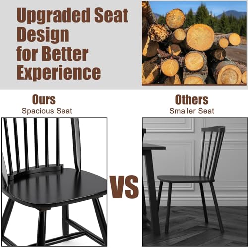 Image of COSTWAY Windsor Dining Chairs Set of 4, Mid-Century Modern Wood Chairs w /Spindle Back & Reinforced H-Shaped Legs, Farmhouse Armless Kitchen Chair for Living Dining Room, Restaurant (Black)