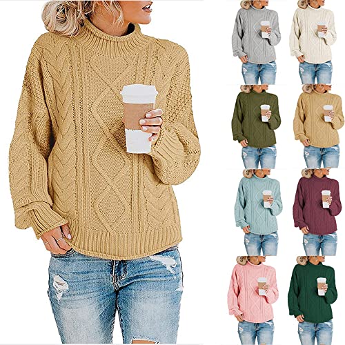 JMSUN Suéter feminino moderno Suéter feminino manga longa gola alta listrado casual malha pulôver