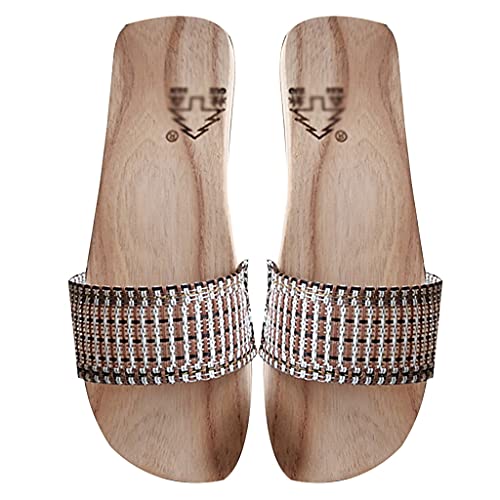 MTFBQ Clogs Aus Holz Damen Lssige Strandsandalen, Japanische Holzclogs Damen rutschfeste Leichte Damen Indoor Outdoor Slipper Offene Sandalen Mit Rutschfesten Sohlen (Color : Brown, Size : EUR39) Cover