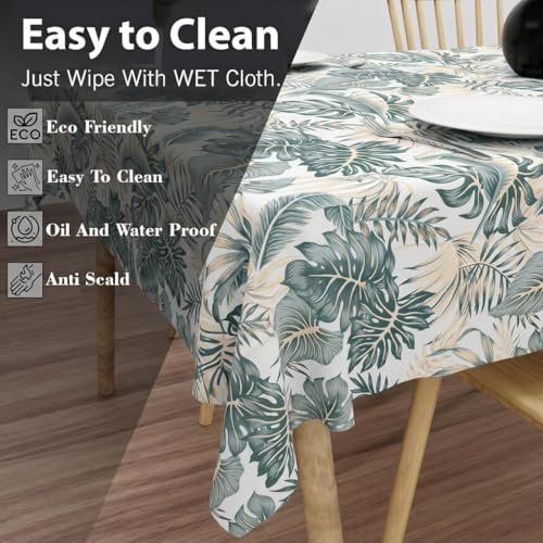 Image of Wings Star Premium Center Table Cover, PVC Fabric, 40x60 inch Size | Table Cloth | PVC 4 Seater Rectangular Center Table Cover | Table Sheet for Dining, Party, Events | Waterproof Green & Beige
