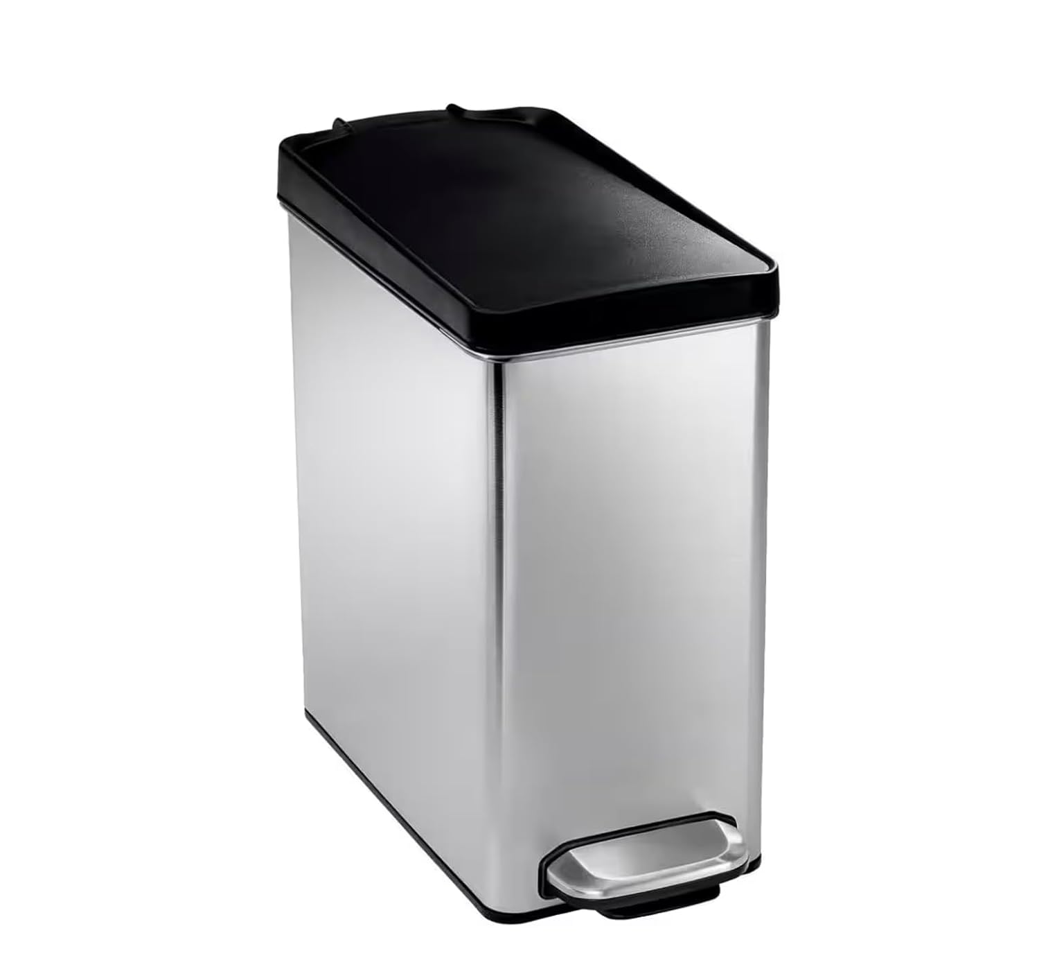 10L Stainless Steel Slim Step Trash Can with Black Plastic Lid BE00703
