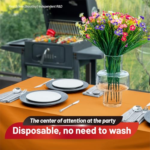 Image of Plastic Table Cloth, 310 Ft X 54 in Disposable Tablecloth Orange Tablecloth Premium PEVA Plastic Table Cloth Disposable with Any Cut Sliding Cutters for Picnics, Parties, Birthdays, Festivals