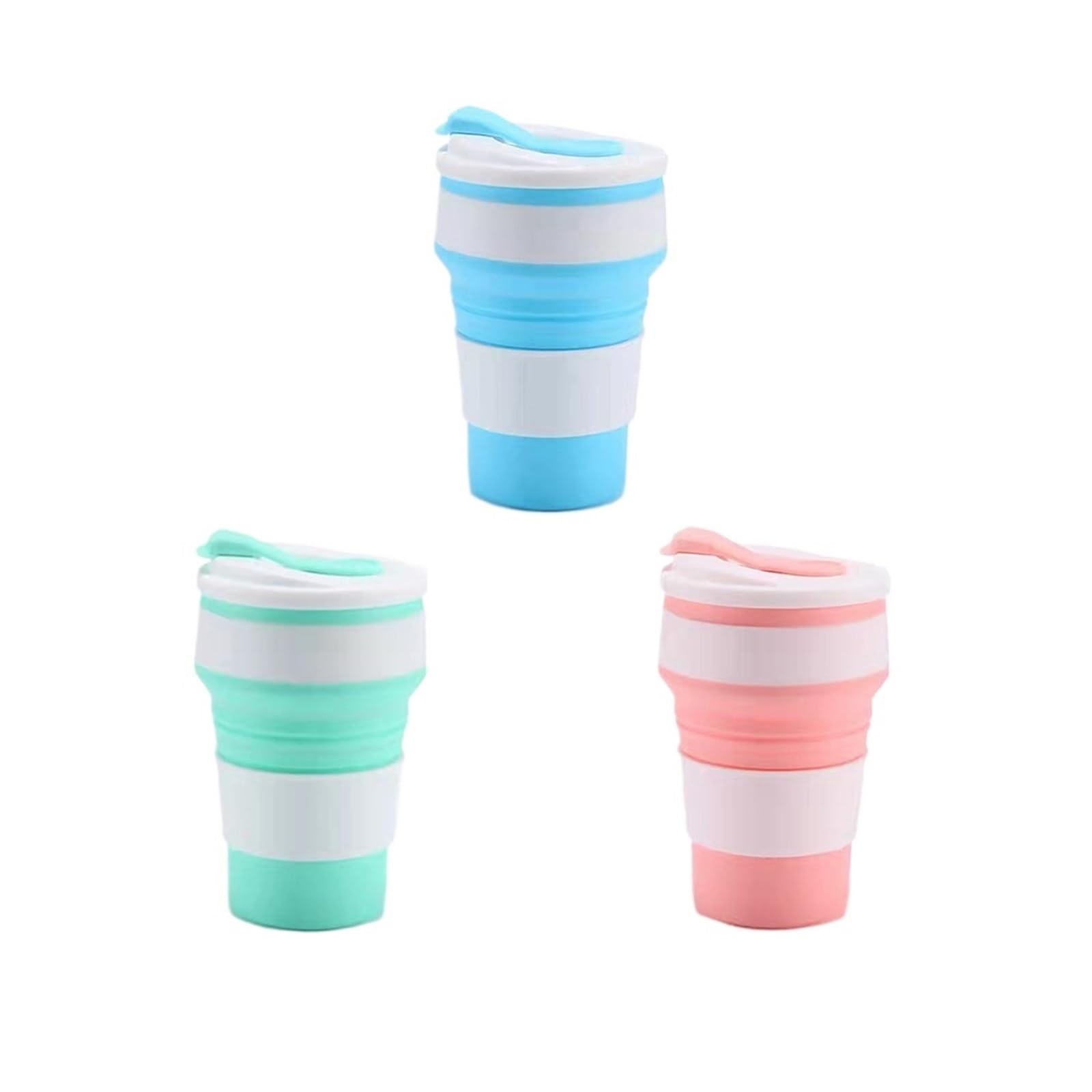 Genérico Tazas plegables de silicona reutilizables con tapa for acampar, café plegable portátil 350ml for viajes(350ml Green 2pcs)