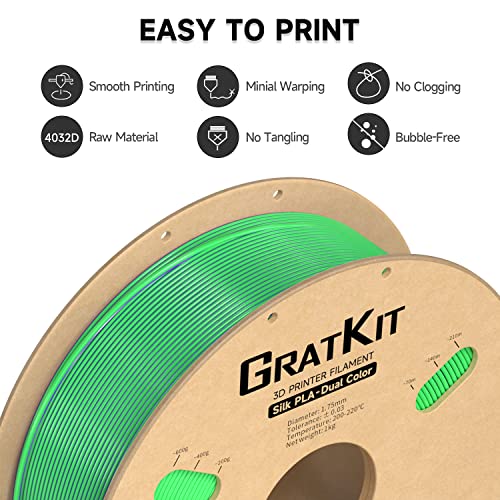 Image of Gratkit Silk Dual Color PLA Filament, Coextrusion PLA Filament 1.75mm, + /-0.03mm, 1KG /Roll, Silk PLA Purple & Green