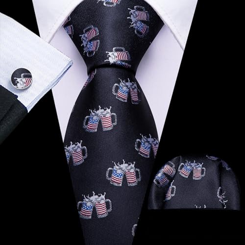 Image of Barry.Wang Fun Animal Ties for Men Designer Handkerchief Cufflink WOVEN Casual Necktie Set Festival